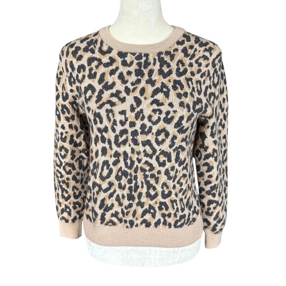 J. Crew Sweaters - J. Crew leopard print long sleeve crewneck stretchy pullover wool sweater small